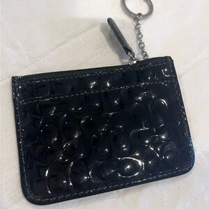 Coach, black patent leather keychain, card holder and  change purse.